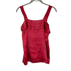 Vintage Dorman 100% Silk Tank Top Sleeveless Pleated Square Neck Y2K Solid Red